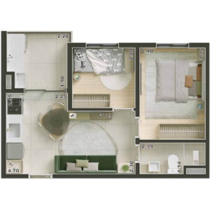 Planta de 2 dormitórios de 37m² no Join Vila Mariana